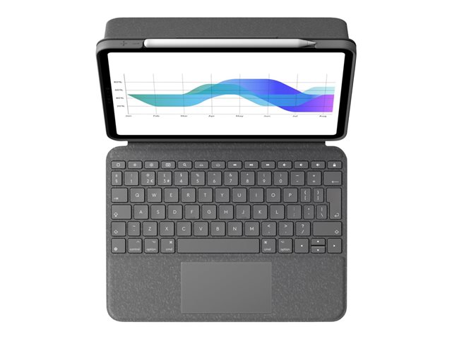 Logitech Folio Touch - Keyboard and folio case - with trackpad - backlit - Apple Smart connector - QWERTY - UK - oxford grey - for Apple 10.9-inch iPad Air (4th generation, 5th generation)