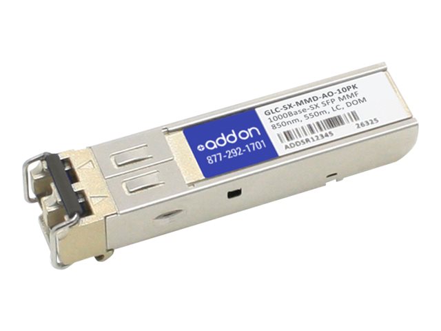 AddOn - SFP (mini-GBIC) transceiver module (equivalent to: Cisco GLC-SX-MMD) - GigE - 1000Base-SX - LC multi-mode - up to 550 m - 850 nm - TAA Compliant (pack of 10)