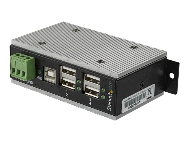 Startech 4 Port USB 2.0 Hub, Metal Industrial USB-A Hub (4x USB-A) with ESD & Surge Protection, Extended Operating Temp -40 to 185°F, Din Rail/Wall/Desk Mountable, USB Expander Hub - Windows/macOS/Linux (HB20A4AME) - Hub - 4 x USB 2.0 - DIN rail mountable