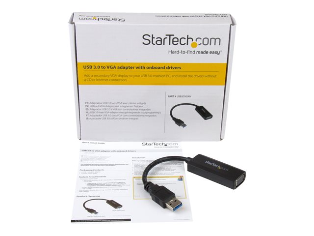 StarTech USB 3.0 to VGA Display Adapter 1920x1200, On-Board Driver Installation, Video Converter with External Graphics Card - Windows (USB32VGAV) - USB / VGA adapter - USB Type A (M) to HD-15 (VGA) (F) - USB 3.0 - 19.5 m - 1920 x 1200 (WUXGA) support - f