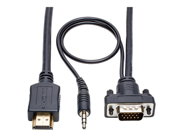 Eaton Tripp Lite Series HDMI to VGA + Audio Active Adapter Cable (HDMI to Low-Profile HD15 + 3.5 mm M/M), 3 ft. (0.9 m) - video converter - black