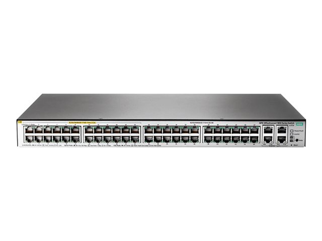 HPE OfficeConnect 1850 48G 4XGT PoE+ 370W - Switch - Managed - 24 x 10/100/1000 (PoE+) + 24 x 10/100/1000 + 4 x 10Base-T - side to side airflow - desktop, rack-mountable, wall-mountable - PoE+ (370 W)