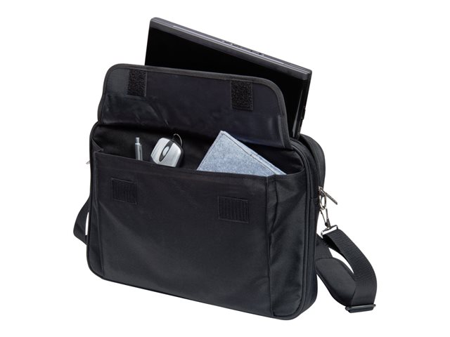 DICOTA Value Toploader Kit comes with a cushioned compartment for laptops between 14" and 15.6.  It has a comfortable carrying handle, removable shoulder strap and strap on the back for carrying on luggage telescopic handles. It also comes with an 800 dpi