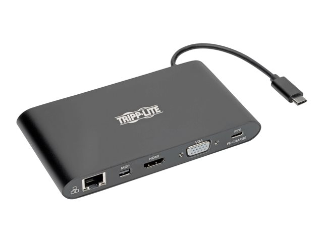 Eaton Tripp Lite Series USB 3.1 Gen 1 USB C Docking Station w/ USB-A, HDMI, VGA, mDP, Gigabit Ethernet, Mem Card, 3.5 mm & USB-C Charge 4K @ 30Hz, USB-C, USB Type C, USB Type-C - docking station - USB-C - VGA, HDMI, Mini DP - 1GbE