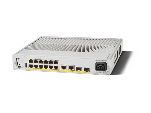 Cisco Catalyst 9200CX - Network Advantage - switch - compact - L3 - Managed - 12 x 10/100/1000 (PoE+) + 2 x 1000Base-T + 2 x 10 Gigabit SFP+ (uplink) - rack-mountable - PoE+ (240 W)