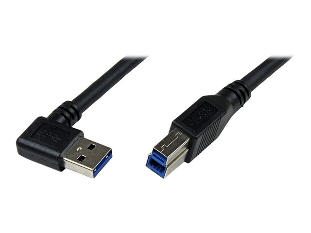 StarTech 1m Black SuperSpeed USB 3.0 Cable - Right Angle A to B - 3 ft USB 3 Cable - Right Angle USB 3.0 A (M) to USB 3.0 B (M) (USB3SAB1MRA) - USB cable - USB Type B (M) to USB Type A (M) - USB 3.0 - 1 m - molded, right-angled connector - black - for P/N