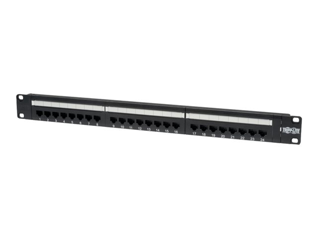 Eaton Tripp Lite Series 24-Port Cat6 Cat5 Patch Panel Feed Through Rackmount 568A/B RJ45 1URM TAA - Patch panel - wall mountable - CAT 6 - black - 1U - 19" - 24 ports