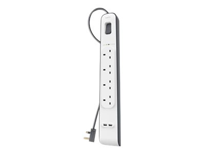 Belkin 4 Way Surge Protection Strip - 2m with 2 x 2.4amp USB Charging