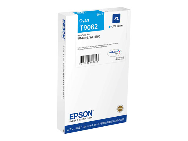 Epson Ink Cartridges, DURABrite" Pro, T9082, Singlepack, 1 x 39.0 ml Cyan, XL