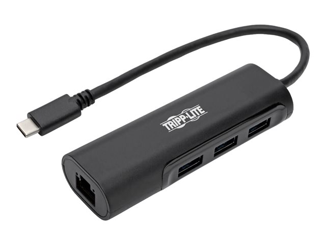 Eaton Tripp Lite Series USB 3.1 Gen 1 USB-C Multiport Portable Hub/Adapter, 3 USB-A Ports and Gigabit Ethernet Port, Thunderbolt 3 Compatible, Black, USB Type C - docking station - USB-C 3.1 / Thunderbolt 3 - 1GbE