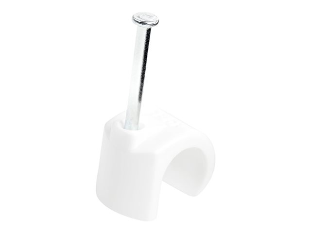 StarTech.com 100 Pack Extra Large Cable Clips with Nail, Reusable, Nail-in Clamps, Wire Holding Clips, Ethernet Cord/AV/Coax Cable Fasteners, Brick/Drywall Mounting Cable Tacks, White, TAA - 1-1/8"(30mm)Steel Nail (CBMNMCC4) - cable clips with nails - TAA