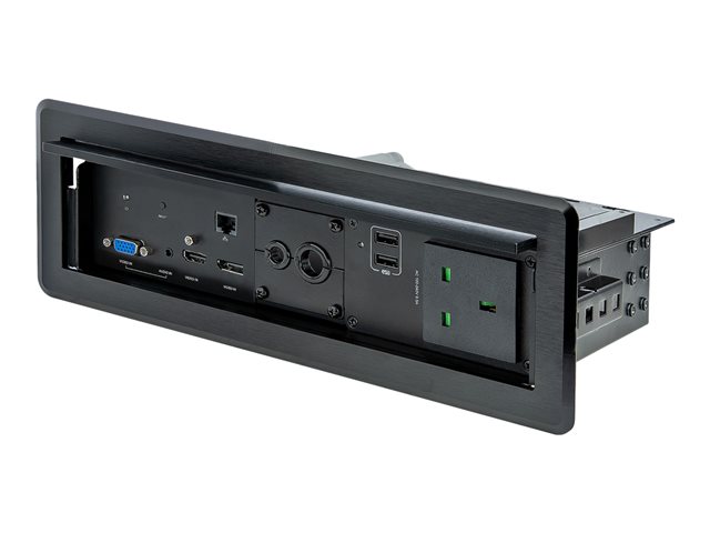 Startech Conference Table Box for AV Connectivity & Power/Charging, 4K HDMI output w/ HDMI, DP, & VGA Inputs, GbE, Audio, Charging Station w/ 2x USB-A & 1x CE Certified UK Plug - Conference Room AV Connection (KITBXAVHDPUK) - Docking station - USB - VGA,