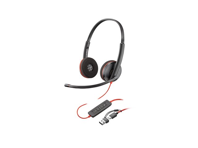 HP Poly Blackwire 3220 - Blackwire 3200 Series - headset - on-ear - wired - USB-C - black - Skype Certified, Cisco Jabber Certified, Avaya Certified, UC certified