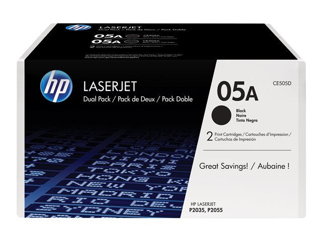 HP 05A - CE505D - 2 x Black - Toner cartridge - For LaserJet P2033, P2035, P2036, P2037, P2054, P2055, P2056, P2057