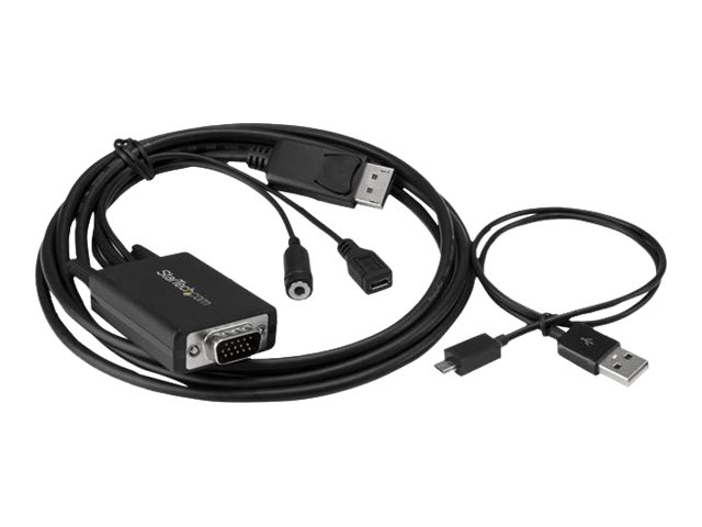 StarTech.com 6 ft / 2m DisplayPort to VGA Adapter Cable with Audio - DisplayPort adapter - DisplayPort (M) to 15 pin D-Sub (DB-15), mini-phone stereo 3.5 mm, Micro-USB Type B (power only) - 2 m - black - for P/N: DK30CH2DEP, DK30CH2DEPUE