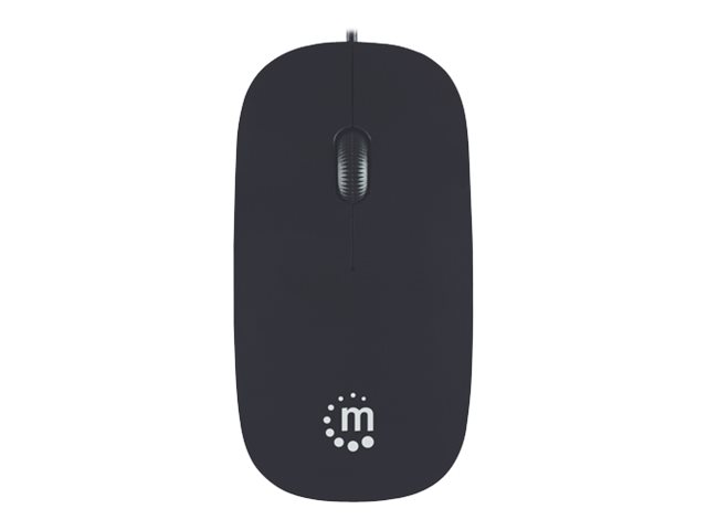 Manhattan Silhouette Sculpted USB Wired Mouse, Black, 1000dpi, USB-A, Optical, Lightweight, Flat, Three Button with Scroll Wheel, Three Year Warranty, Blister - mouse - USB - black