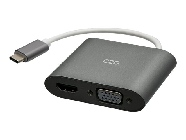 C2G USB C to HDMI & VGA Dual Monitor Adapter - 4K 30Hz - White - Adapter - 24 pin USB-C male reversible to HDMI, 15 pin D-Sub (DB-15) female - white - 4K support