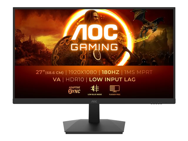 AOC Gaming 27G15N2 - G1 Series - LED monitor - gaming - 27" - 1920 x 1080 Full HD @ 180 Hz - Fast VA - 300 cd/m² - 3000:1 - HDR10 - 1 ms - HDMI, DisplayPort - black