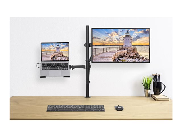 Manhattan TV & Monitor & Laptop Combo Mount, Desk, Full Motion, 1 screen, Screen Sizes: 10-27", Laptop up to 17", Black, Clamp Assembly, VESA 75x75 to 100x100mm, Max 8kg, Lifetime Warranty mounting kit - for monitor / notebook - black