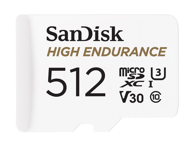 SanDisk High Endurance - Flash memory card (microSDXC to SD adapter included) - 512 GB - Video Class V30 / UHS-I U3 / Class10 - microSDXC UHS-I