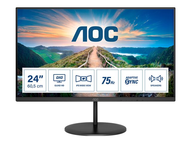 AOC Q24V4EA - LED monitor - 24" - 2560 x 1440 QHD @ 75 Hz - IPS - 250 cd/m² - 1000:1 - 4 ms - HDMI, DisplayPort - speakers - black