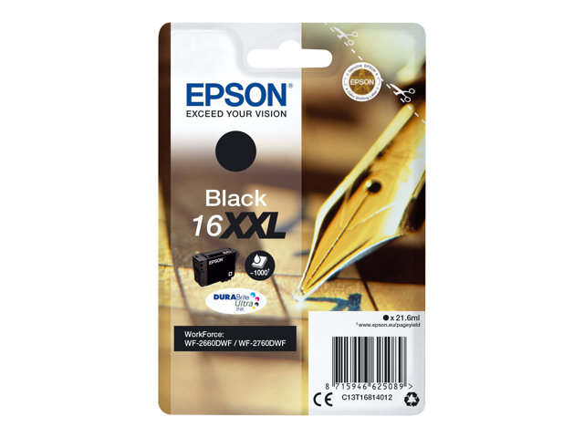 Epson Ink Cartridges, DURABrite" Ultra, 16XXL, Pen and crossword, Singlepack, 1 x 21.6 ml Black, High, XXL