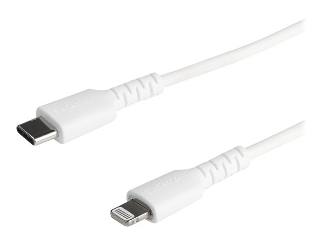 StarTech.com (1m) Durable White USB-C to Lightning Cable, Heavy Duty Rugged Aramid Fiber USB Type A to Lightning Charger/Sync Power Cord, Apple MFi Certified iPad/iPhone 12 Pro Max - iPhone 7/8/11/11 Pro - Lightning cable - Lightning male to USB-C male - 