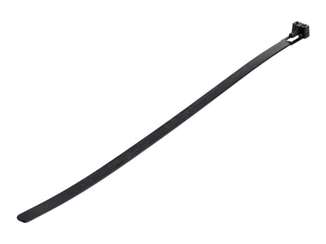 Startech 10"(25cm) Reusable Cable Ties, 1/4"(7mm) wide, 2-1/2"(65mm) Bundle Dia. 50lb(22kg) Tensile Strength, Releasable Nylon Ties, Indoor/Outdoor, 94V-2/UL Listed, 100 Pack, Black - Nylon 66 Plastic - TAA (CBMZTRB10BK) - Cable tie - 25 cm - black - TAA