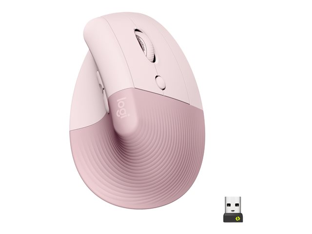 Logitech Lift Vertical Ergonomic Mouse - Vertical mouse - ergonomic - optical - 6 buttons - wireless - Bluetooth, 2.4 GHz - Logitech Logi Bolt USB receiver - rose
