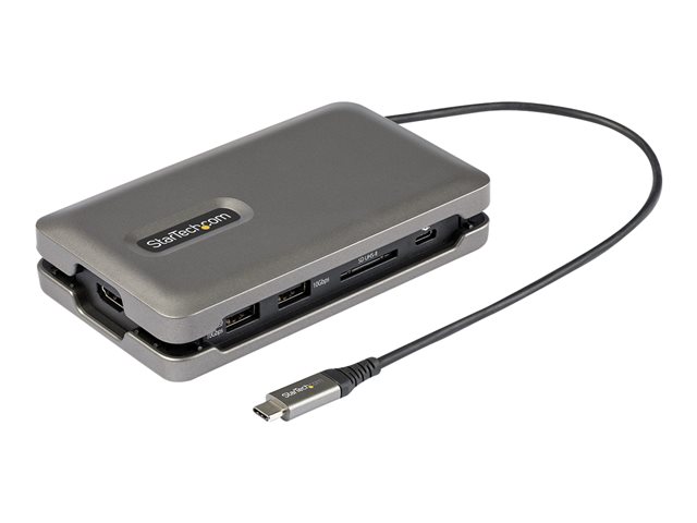 Startech USB C Multiport Adapter, USB C to 4K 60Hz HDMI 2.0, 2-Port 10Gbps USB Hub, 100W Power Delivery Pass-through, GbE, SD/MicroSD, USB Type-C Mini Dock, 10"/25cm Attached Cable - USB C Docking Station - Docking station - USB-C - HDMI