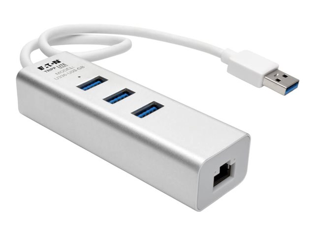 Eaton Tripp Lite Series USB 3.0 SuperSpeed to Gigabit Ethernet NIC Network Adapter w/ 3 Port USB Hub - network adapter - USB 3.0 - Gigabit Ethernet x 1 + USB 3.0 x 3