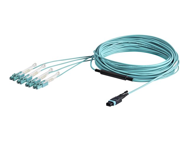 StarTech.com MTP to LC Breakout Cable - 30 ft / 10m - OM3 Multimode - 40Gb - Pull Tab - Plenum - MPO / MTP Connector - Fiber Optic Cable (MPO8LCPL10M) - breakout cable - 10 m - aqua