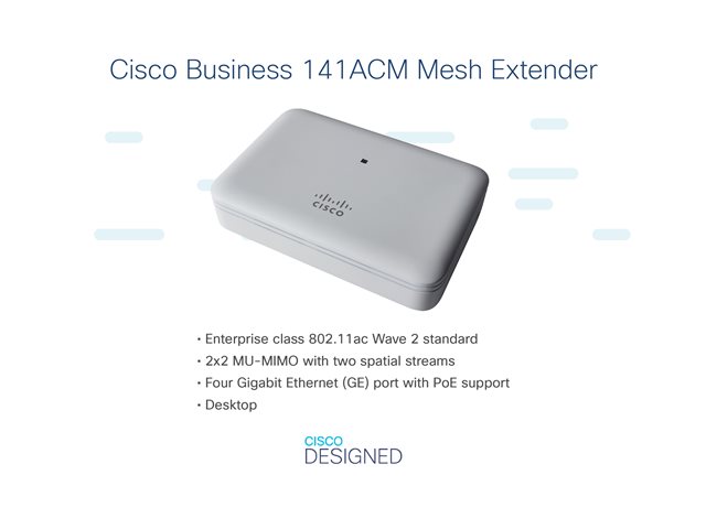 Cisco Business 141ACM Mesh Extender - Wi-Fi range extender - Wi-Fi 5 - 2.4 GHz, 5 GHz - DC power - desktop