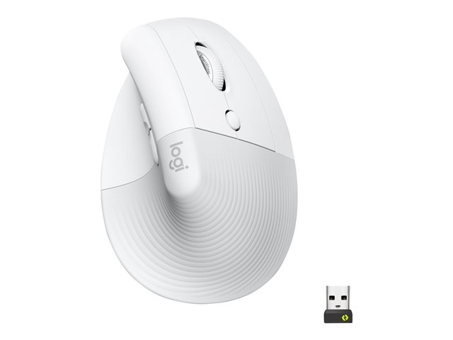Logitech Lift Vertical Ergonomic Mouse - Vertical mouse - ergonomic - optical - 6 buttons - wireless - Bluetooth, 2.4 GHz - Logitech Logi Bolt USB receiver - off-white