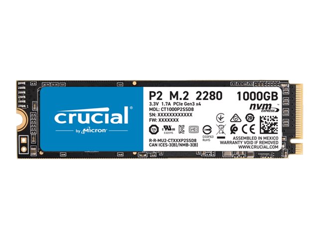 Crucial P2 - SSD - 1 TB - internal - M.2 2280 - PCIe 3.0 x4 (NVMe)