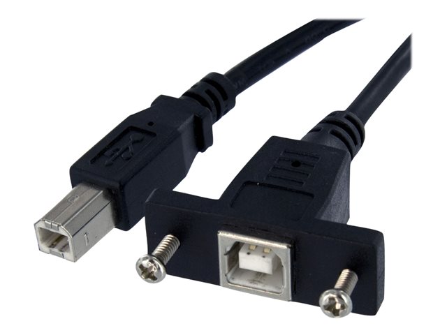 StarTech 1 ft Panel Mount USB Cable B to B - F/M - USB cable - USB Type B (F) to USB Type B (M) - USB 2.0 - 1 ft - molded, thumbscrews - black - USBPNLBFBM1 - USB cable - USB Type B (F) to USB Type B (M) - USB 2.0 - 30 cm - molded, thumbscrews - black - f
