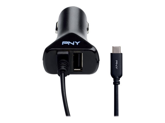 PNY USB C Car charger - Car power adapter - 17 Watt - 3.4 A - 2 output connectors (USB, 24 pin USB-C)