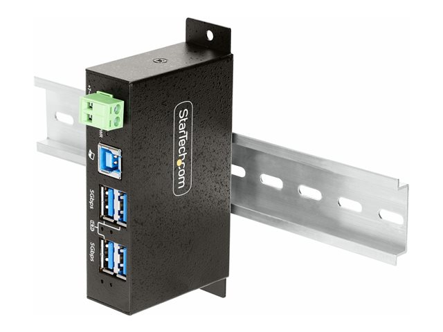 Startech 4-Port Managed USB Hub with 4x USB-A, Heavy Duty with Metal Industrial Housing, ESD & Surge Protection, Wall/Desk/Din-Rail Mountable, USB 3.0/3.1/3.2 Gen 1 5Gbps - Hub - 3 x USB 3.2 Gen 2 + 1 x USB 3.2 Gen 1 - desktop, DIN rail mountable, wall-mo
