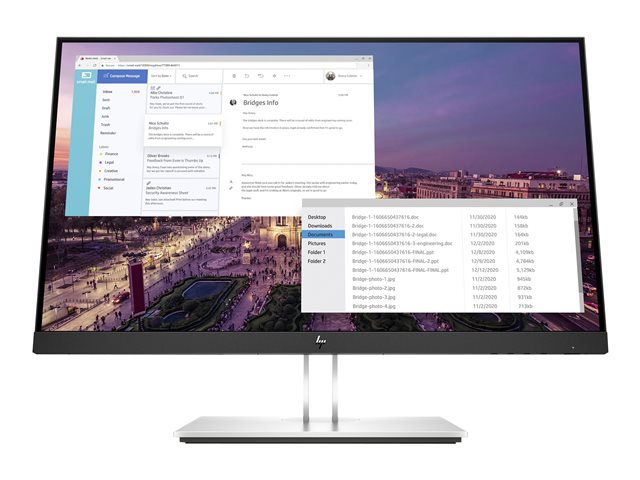 HP E23 G4 - E-Series - LED monitor - 23" - 1920 x 1080 Full HD (1080p) @ 60 Hz - IPS - 250 cd/mï¿½ - 1000:1 - 5 ms - HDMI, VGA, DisplayPort - black, silver - for HP 250 G9, Elite 600 G9, 800 G9, EliteBook 830 G6, Pro 260 G9, 290 G9, ZBook Firefly 14 G9
