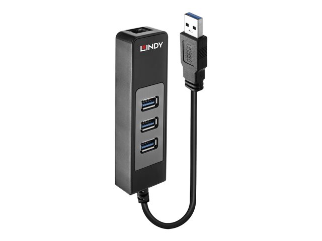Lindy USB 3.1 Hub & Gigabit Ethernet Adapter - network / USB adapter - USB 3.1 Gen 1 - Gigabit Ethernet x 1 + USB 3.1 x 3