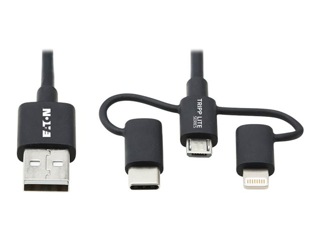 Eaton Tripp Lite Series Universal USB-A to Lightning, USB Micro-B and USB-C Sync/Charge Cable (M/3xM), MFi Certified, Black, 6 ft. (1.8 m) - Lightning cable - Lightning / USB 2.0 - 1.8 m