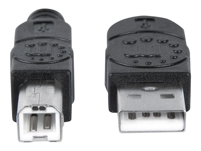Manhattan USB-A to USB-B Cable, 1m, Male to Male, 480 Mbps (USB 2.0), Hi-Speed USB, Black, Lifetime Warranty, Polybag - USB cable - USB to USB Type B - 1 m