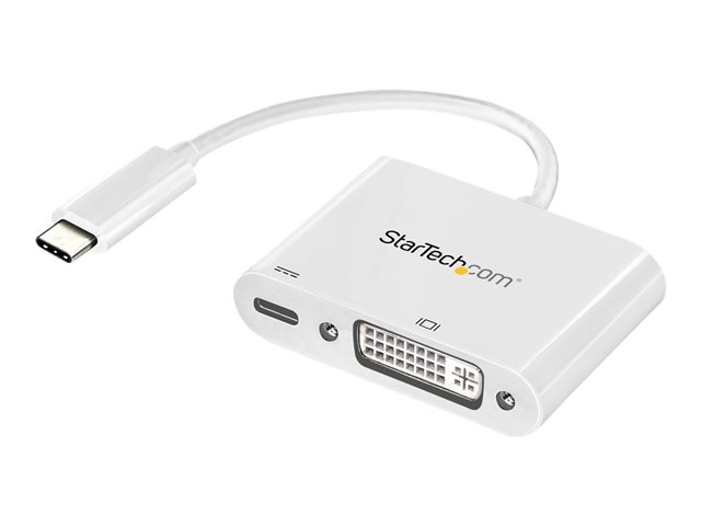 StarTech.com USB C to DVI Adapter with Power Delivery, 1080p USB Type-C to DVI-D Single Link Video Display Converter with Charging, 60W PD Pass-Through, Thunderbolt 3 Compatible, White - USB-C Display Adapter (CDP2DVIUCPW) - external video adapter - Parad