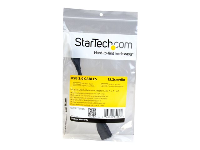 StarTech 6in Short USB 3.0 Extension Adapter Cable (USB-A Male to USB-A Female) - USB 3.1 Gen 1 (5Gbps) Port Saver Cable - Black (USB3EXT6INBK) - USB extension cable - USB Type A (F) to USB Type A (M) - USB 3.0 - 15.2 cm - molded - black - for P/N: 35FCRE