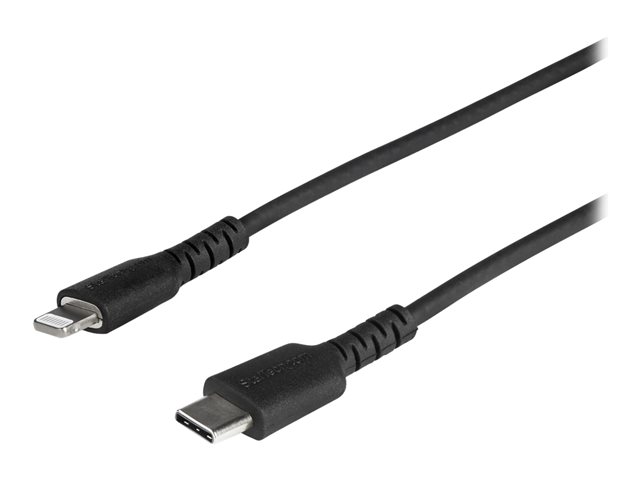 StarTech.com 3 ft(1m) Durable Black USB-C to Lightning Cable, Heavy Duty Rugged Aramid Fiber USB Type C to Lightning Charger/Sync Power Cord, Apple MFi Certified iPad/iPhone 12 Pro Max - iPhone 7/8/11/11 Pro - Lightning cable - Lightning male to 24 pin US