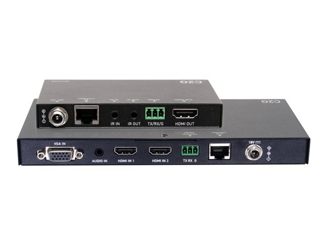 C2G Dual 4K HDMI HDBaseT + VGA, 3.5mm, and RS232 over Cat Switching Extender Box Transmitter to Ultra-Slim Box Receiver - 4K 60Hz - video/audio/serial extender - HDBaseT, HDMI