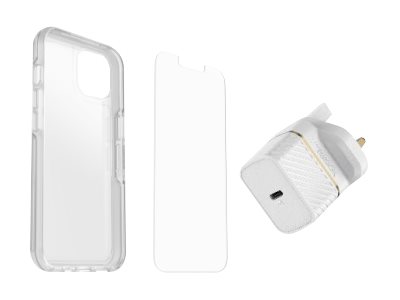 OtterBox KIT iPhone 13 (Symmetry Clear / Alpha Glass / UK USB-C Wall Charger 20W - white)