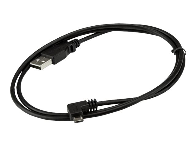 StarTech 1m 3 ft Micro-USB Charge-and-Sync Cable - Right-Angle Micro-USB - M/M - USB to Micro USB Charging Cable - 30/24 AWG (USBAUB1MRA) - USB cable - Micro-USB Type B (M) to USB (M) - USB 2.0 - 1 m - right-angled connector - black - for P/N: USB2PCARBK,