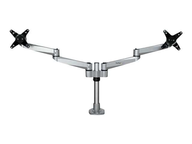 StarTech.com Desk Mount Dual Monitor Arm, Premium Articulating Monitor Arm, up to 27" VESA Mount Displays, Height Adjustable Monitor Mount, Rotating/Swivel/Tilt, Desk Clamp/Grommet, Silver - Easy & Quick Assembly (ARMDUALPS) mounting kit - adjustable arm