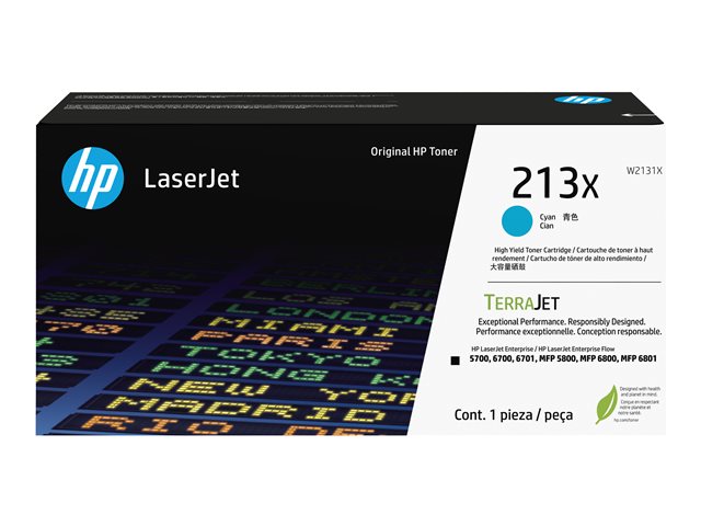 HP 213X - High Yield - cyan - original - LaserJet - toner cartridge (W2131X) - for Color LaserJet Enterprise 6700, MFP 5800, MFP 6800, LaserJet Enterprise Flow MFP 6800